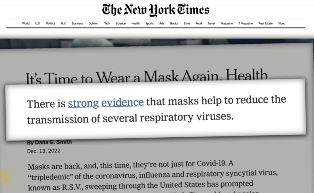 NYTimes claims STRONG EVIDENCE that masks help to reduce transmission of several respiratory viruses